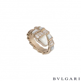 Bvlgari Rose Gold Diamond and Mother of Pearl Serpenti Ring